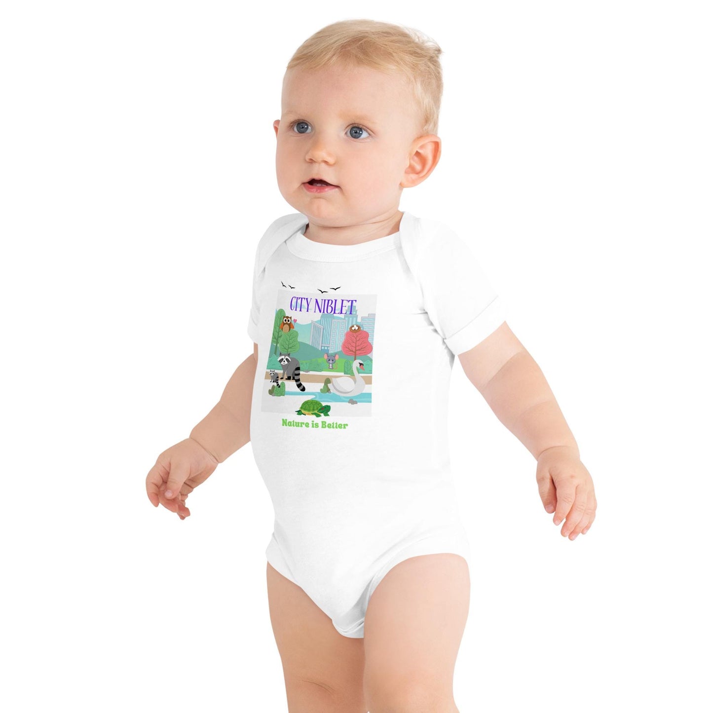 Baby short sleeve one piece/ Central park scene/ baby cotton bodysuit/ cute animals/ urban lifestyle/ nature lover