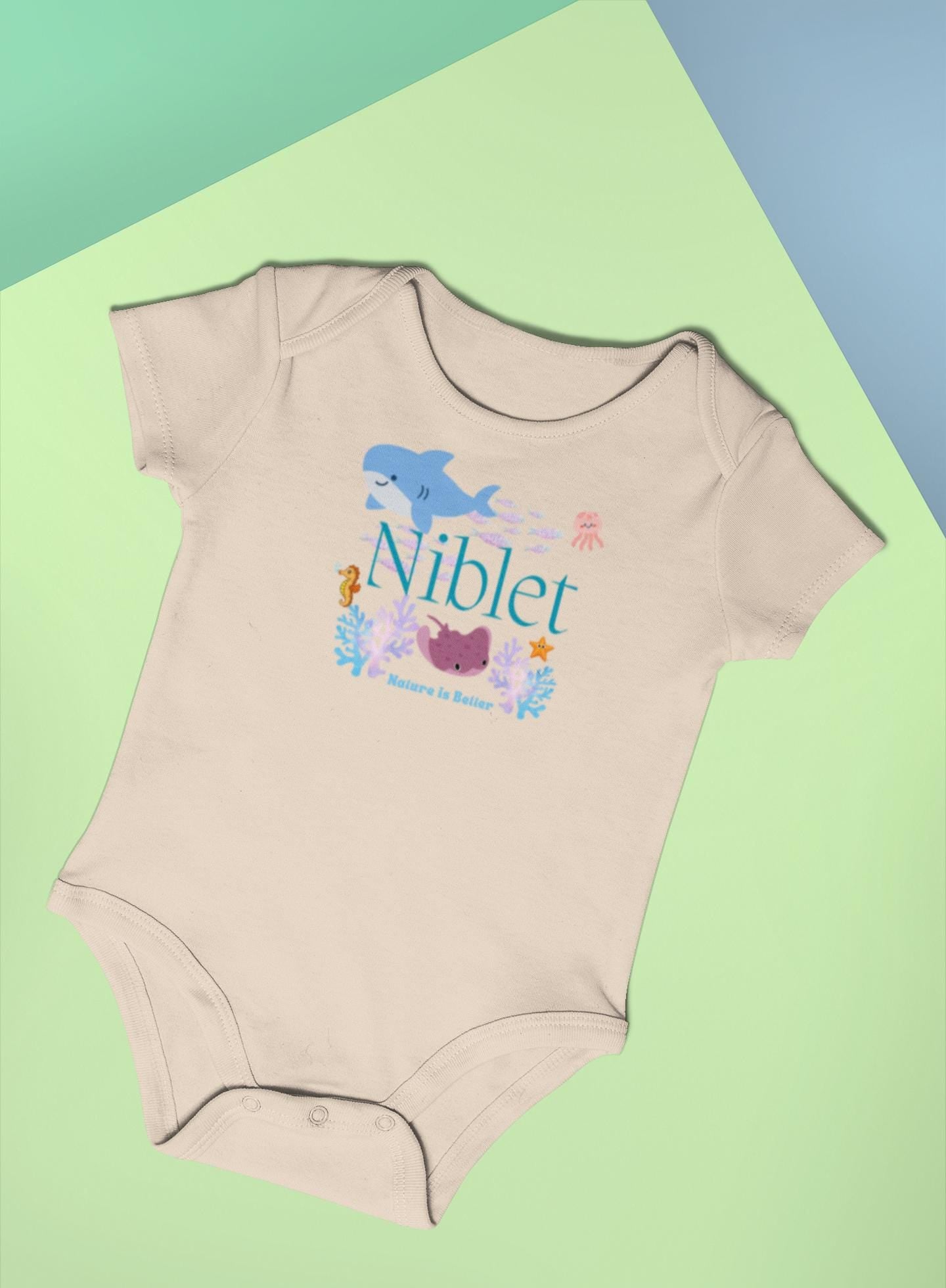 Organic cotton baby bodysuit ocean fish sea animals soft colorful onesie romper