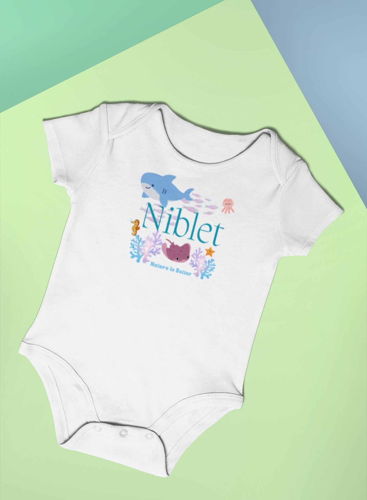 Organic cotton baby bodysuit ocean fish sea animals soft colorful onesie romper