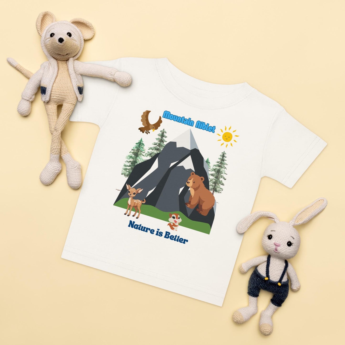 Baby jersey t-shirt/ cotton/ cute animals/ nature is better/ mountain scene/ niblet/ nature lover/