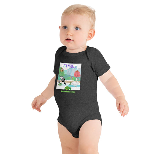 Baby short sleeve one piece/ Central park scene/ baby cotton bodysuit/ cute animals/ urban lifestyle/ nature lover