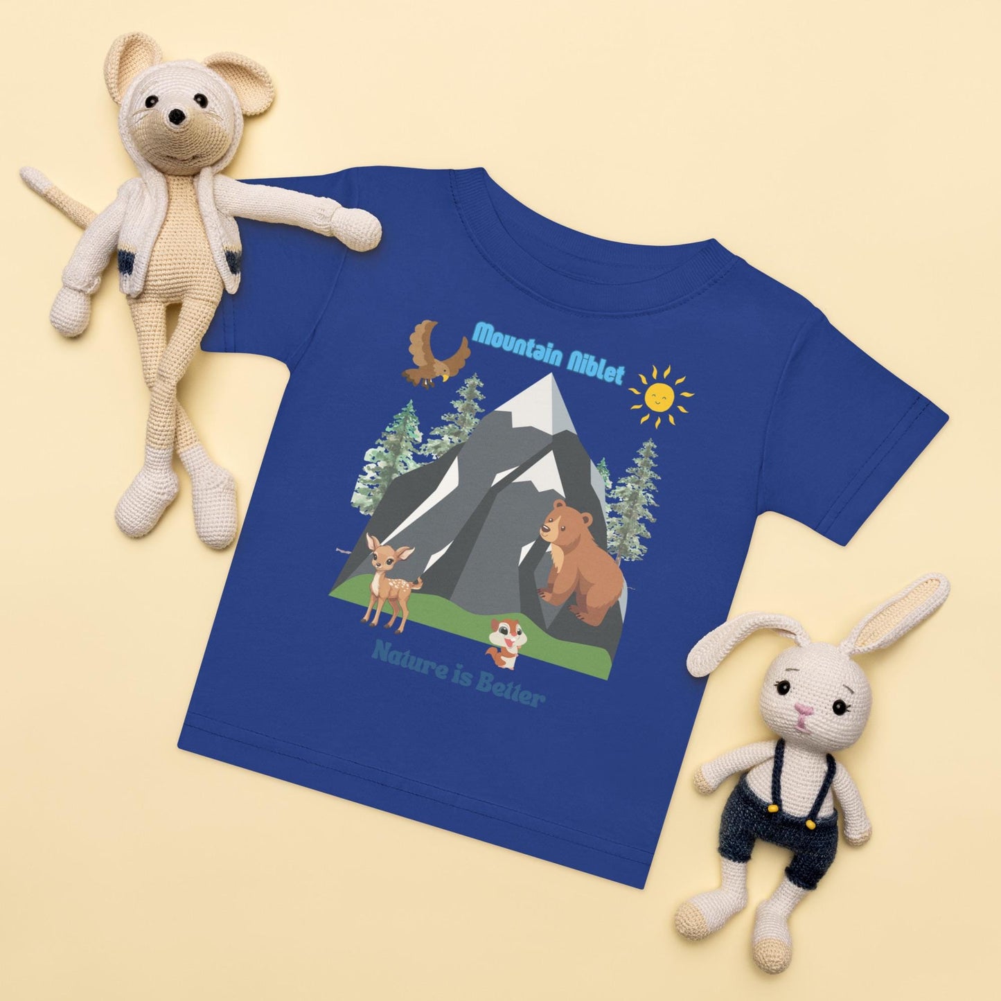 Baby jersey t-shirt/ cotton/ cute animals/ nature is better/ mountain scene/ niblet/ nature lover/