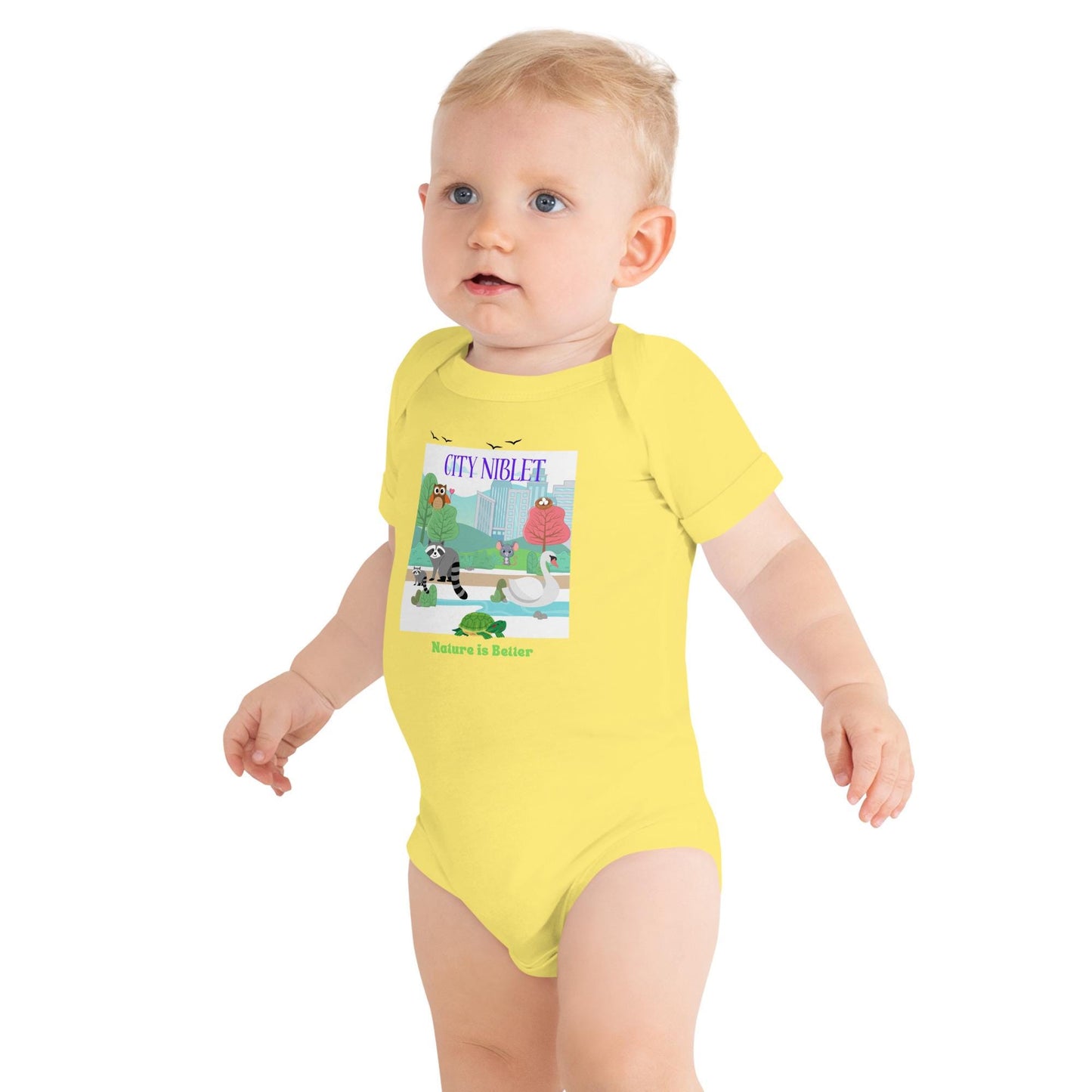 Baby short sleeve one piece/ Central park scene/ baby cotton bodysuit/ cute animals/ urban lifestyle/ nature lover