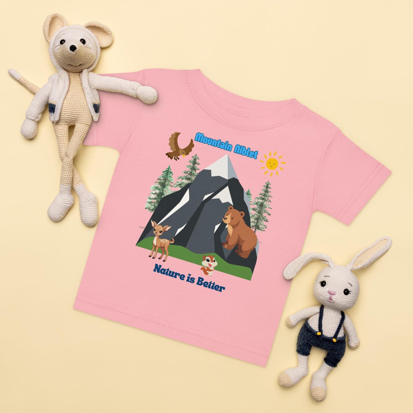 Baby jersey t-shirt/ cotton/ cute animals/ nature is better/ mountain scene/ niblet/ nature lover/