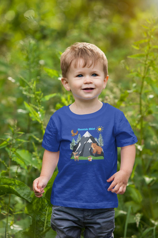 Baby jersey t-shirt/ cotton/ cute animals/ nature is better/ mountain scene/ niblet/ nature lover/