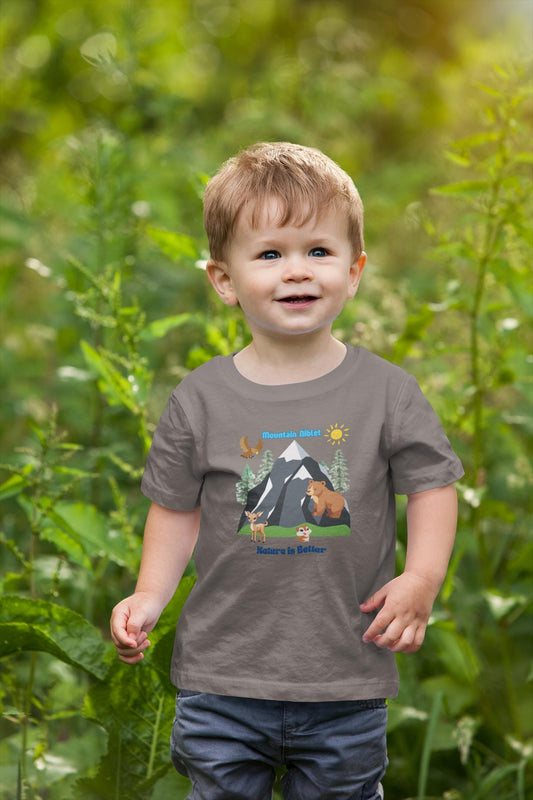 Baby jersey t-shirt/ cotton/ cute animals/ nature is better/ mountain scene/ niblet/ nature lover/