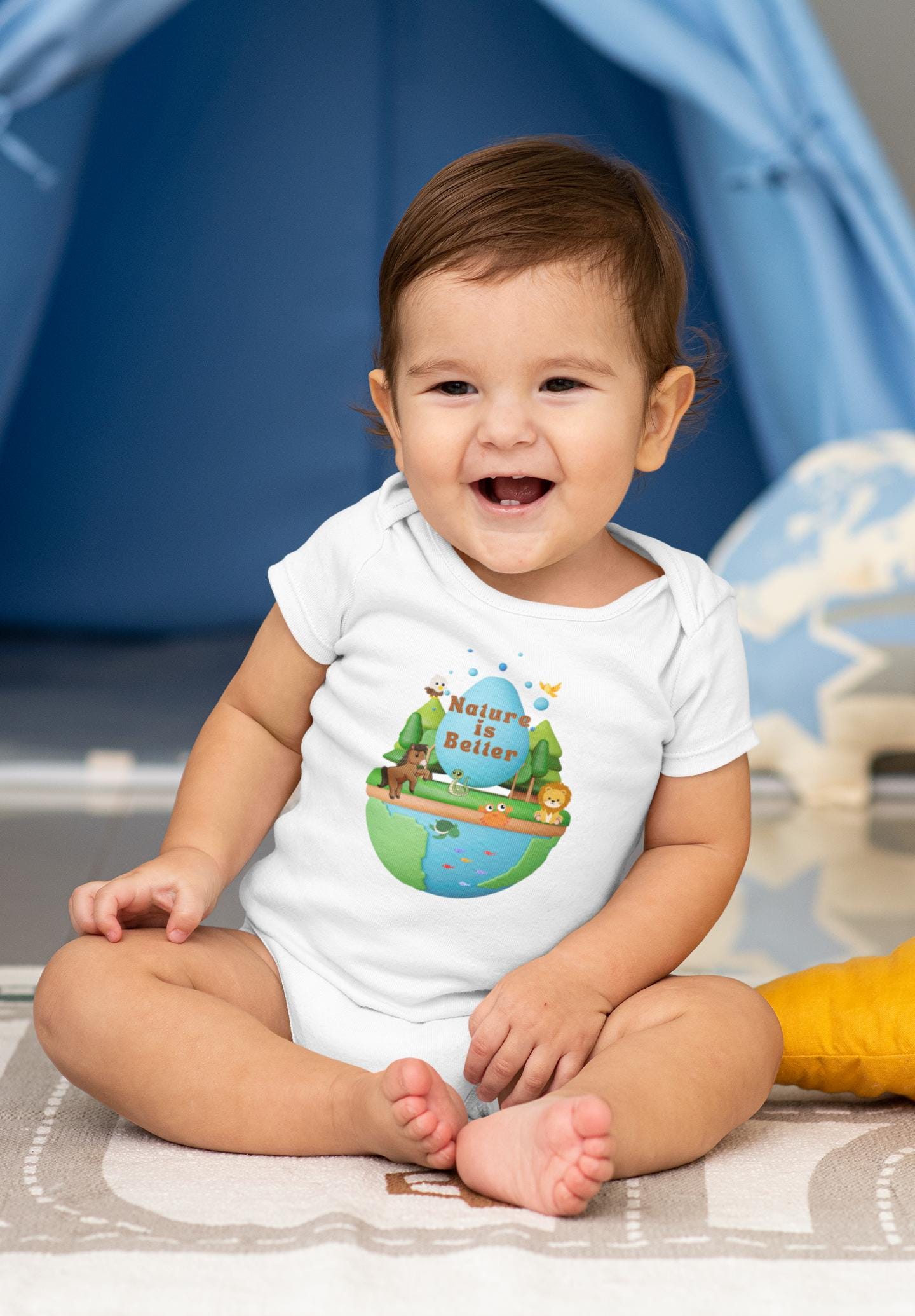 Organic cotton baby bodysuit Nature is better earth cute animals soft comfortable eco-friendly