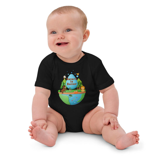 Organic cotton baby bodysuit Nature is better earth cute animals soft comfortable eco-friendly