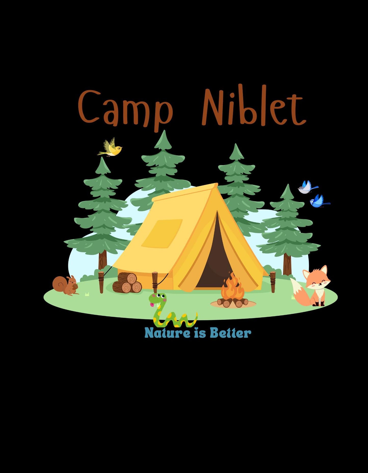 Organic cotton baby bodysuit with camp scene cute animals nature lover soft colorful