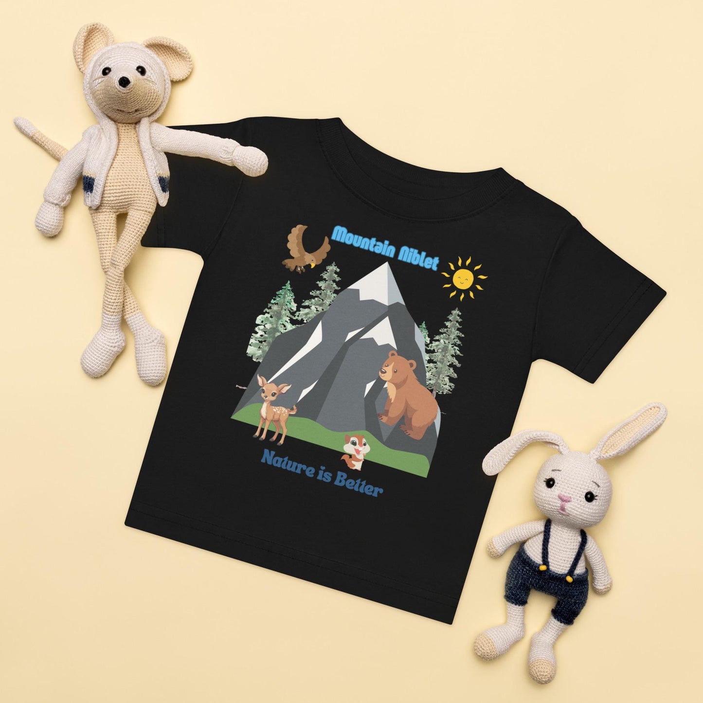 Baby jersey t-shirt/ cotton/ cute animals/ nature is better/ mountain scene/ niblet/ nature lover/