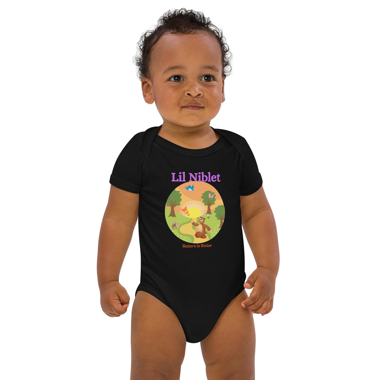 Organic cotton baby bodysuit nature is better cute animals soft short sleeve onsie