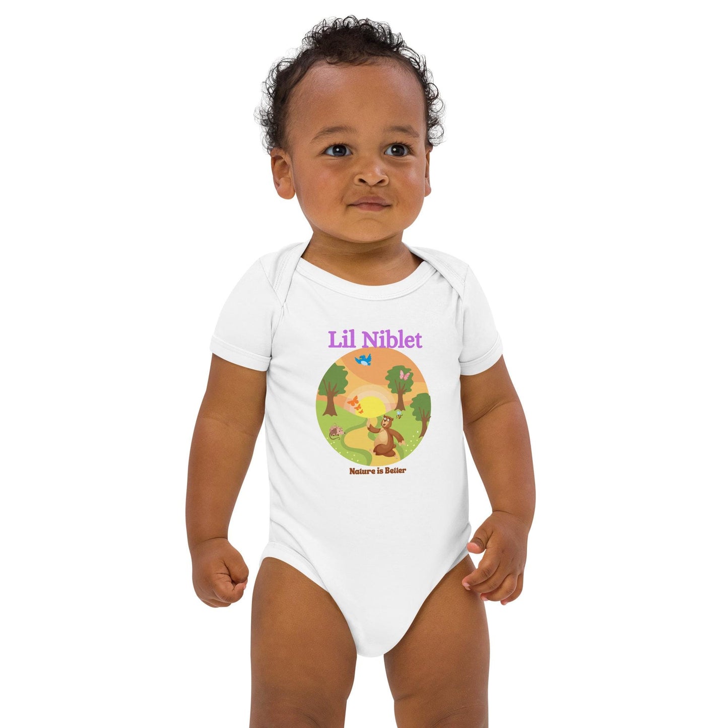 Organic cotton baby bodysuit nature is better cute animals soft short sleeve onsie