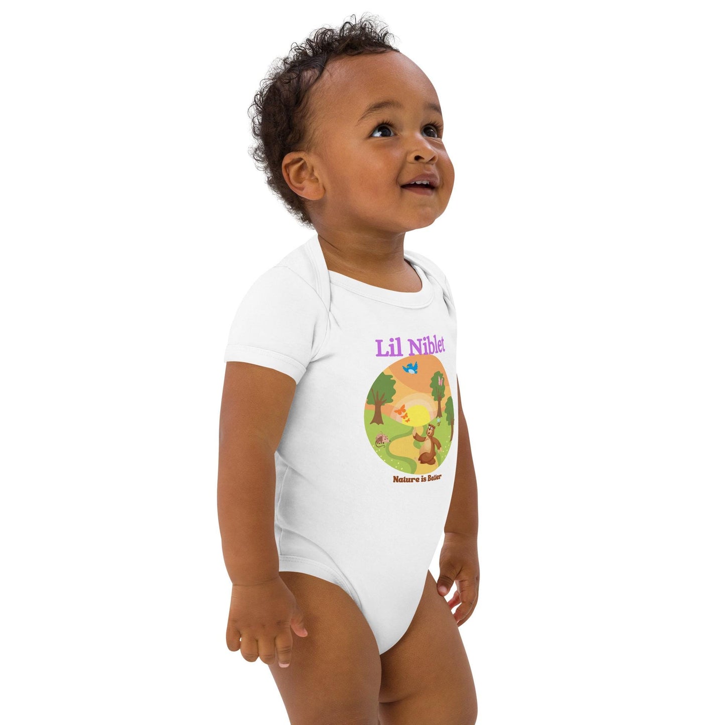 Organic cotton baby bodysuit nature is better cute animals soft short sleeve onsie