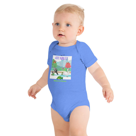 Baby short sleeve one piece/ Central park scene/ baby cotton bodysuit/ cute animals/ urban lifestyle/ nature lover