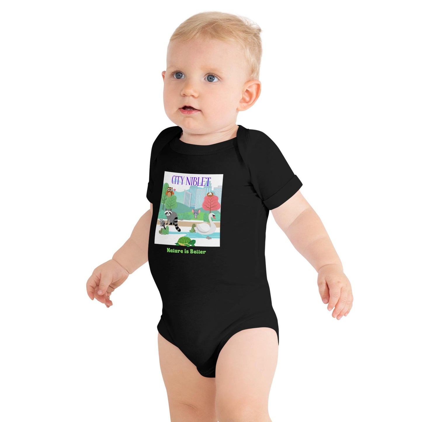 Baby short sleeve one piece/ Central park scene/ baby cotton bodysuit/ cute animals/ urban lifestyle/ nature lover