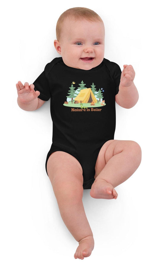 Organic cotton baby bodysuit gender neutral nature lover camping cute animals soft romper onesie