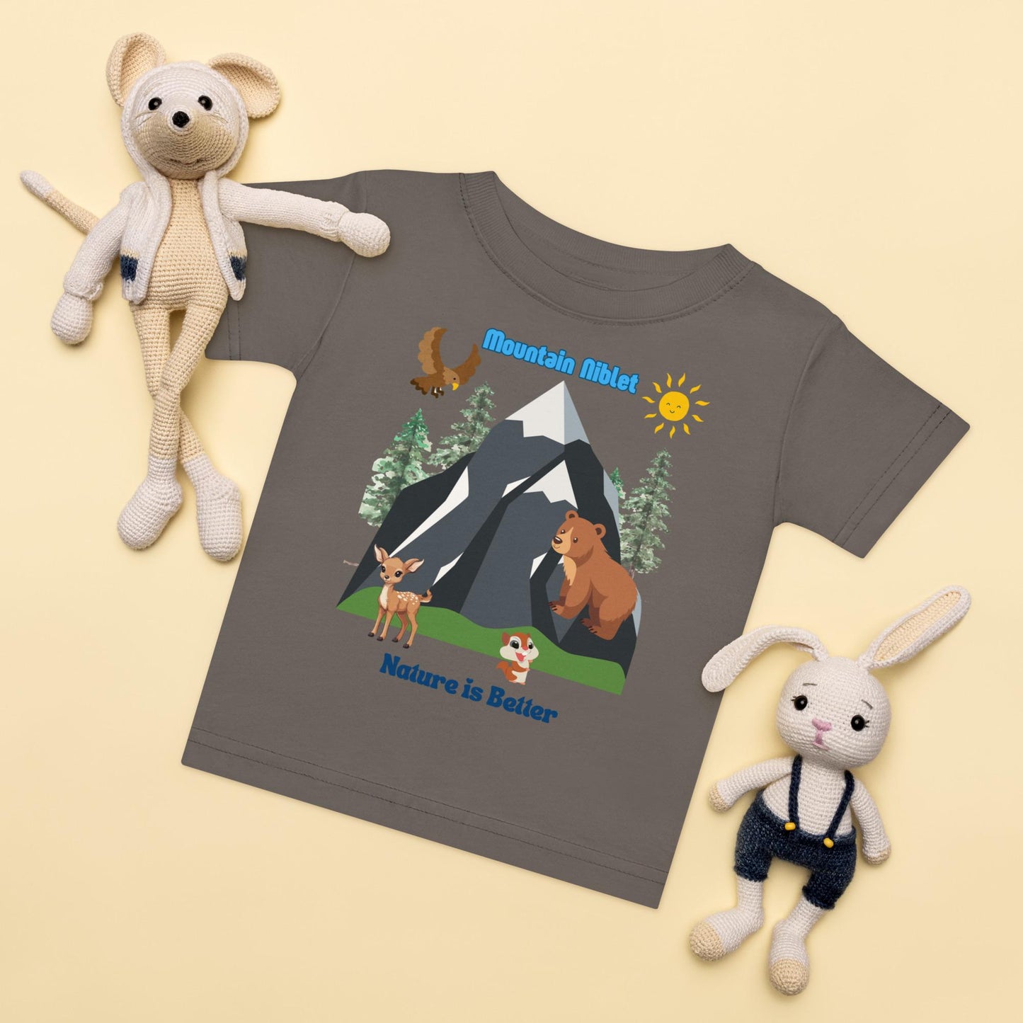 Baby jersey t-shirt/ cotton/ cute animals/ nature is better/ mountain scene/ niblet/ nature lover/