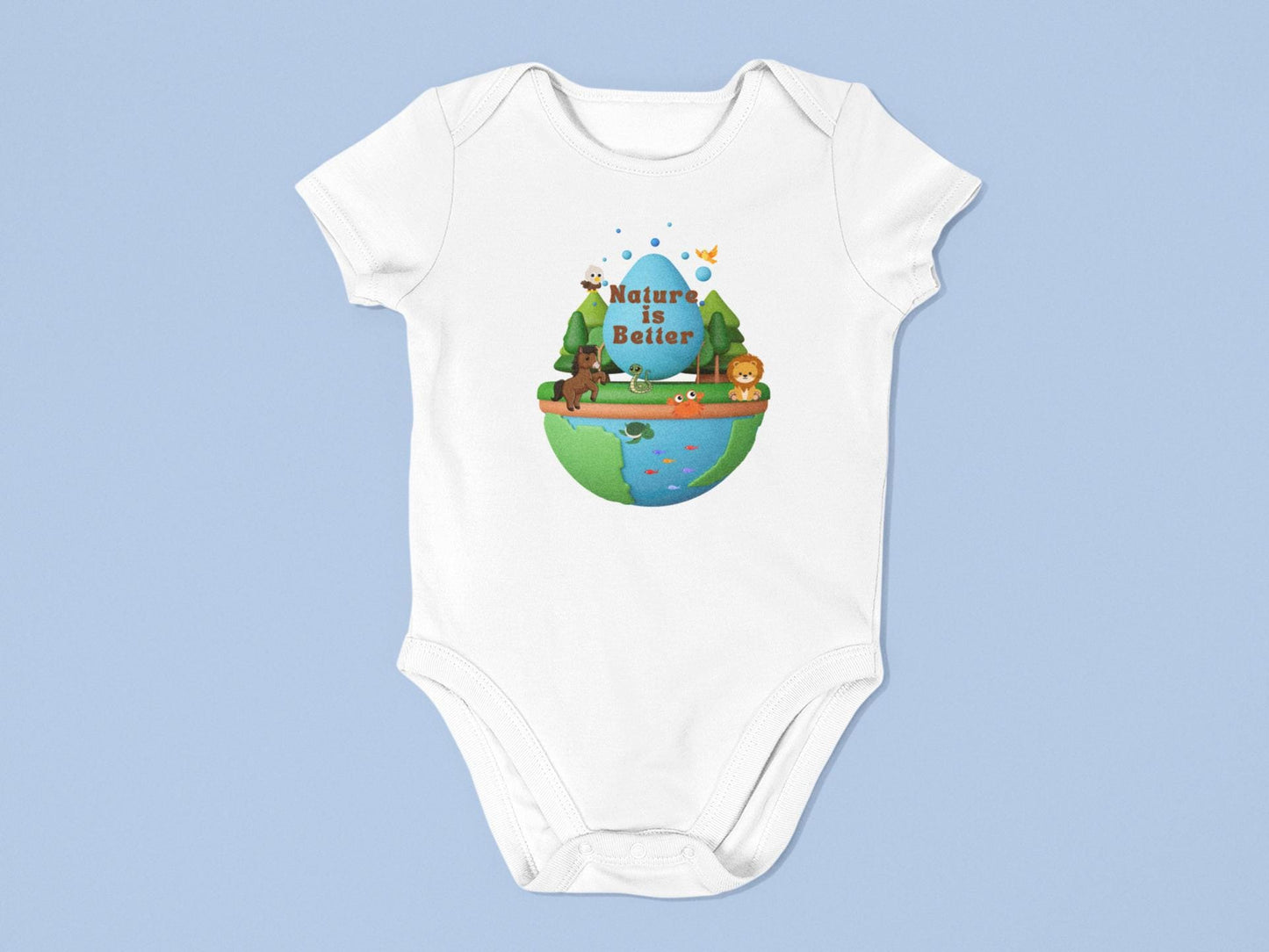 Organic cotton baby bodysuit Nature is better earth cute animals soft comfortable eco-friendly