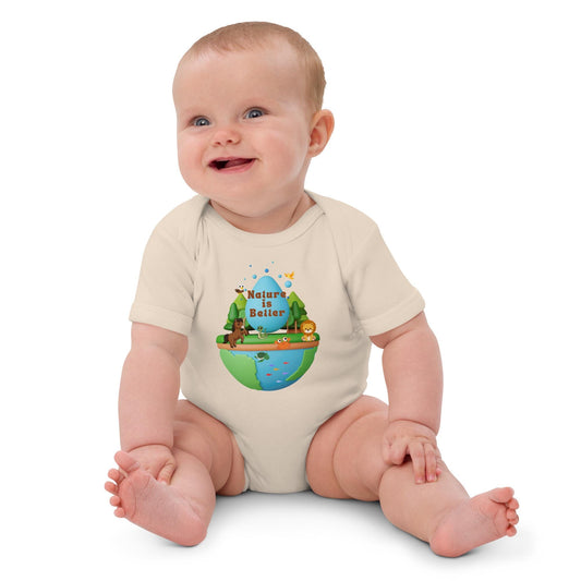 Organic cotton baby bodysuit Nature is better earth cute animals soft comfortable eco-friendly