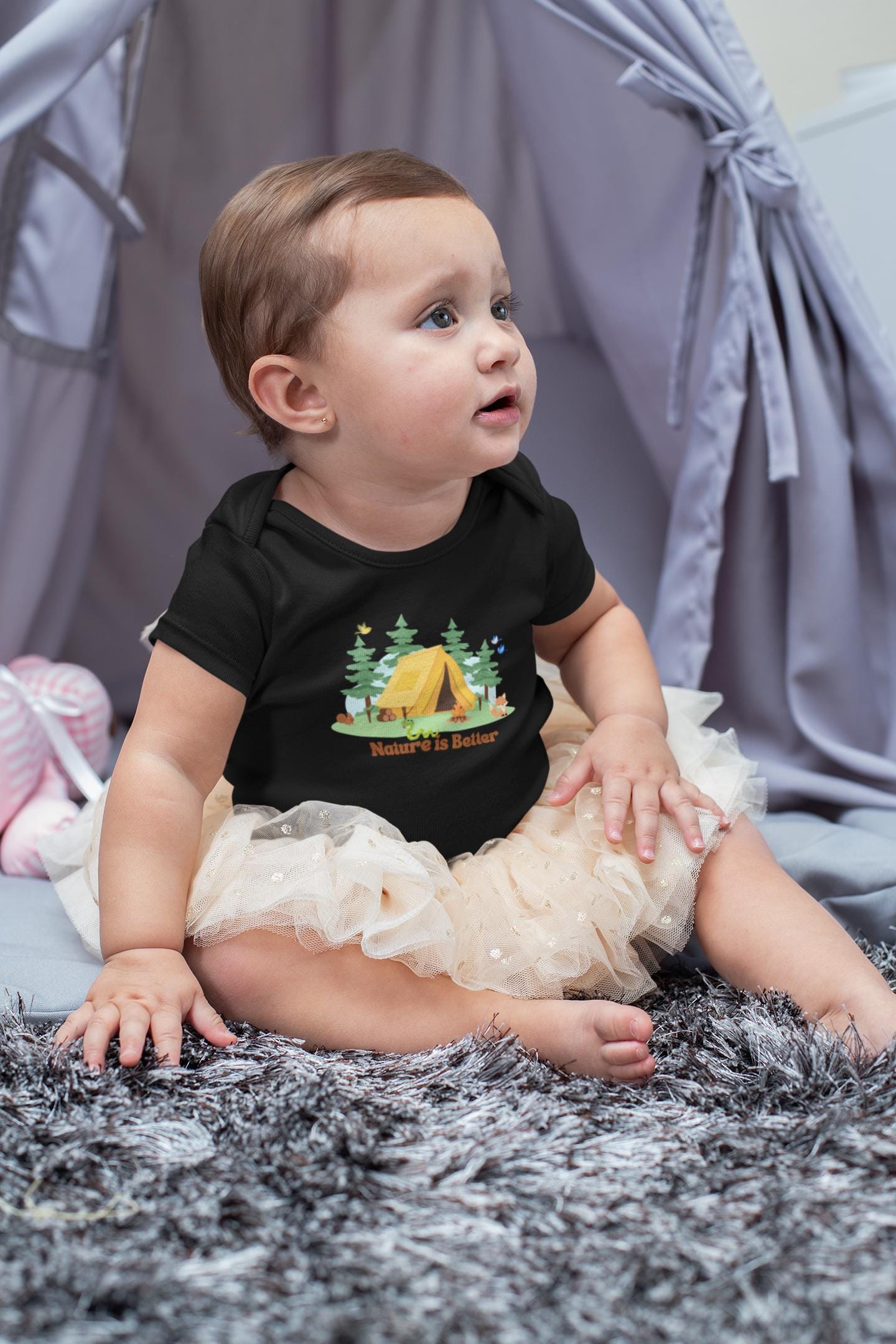 Organic cotton baby bodysuit gender neutral nature lover camping cute animals soft romper onesie