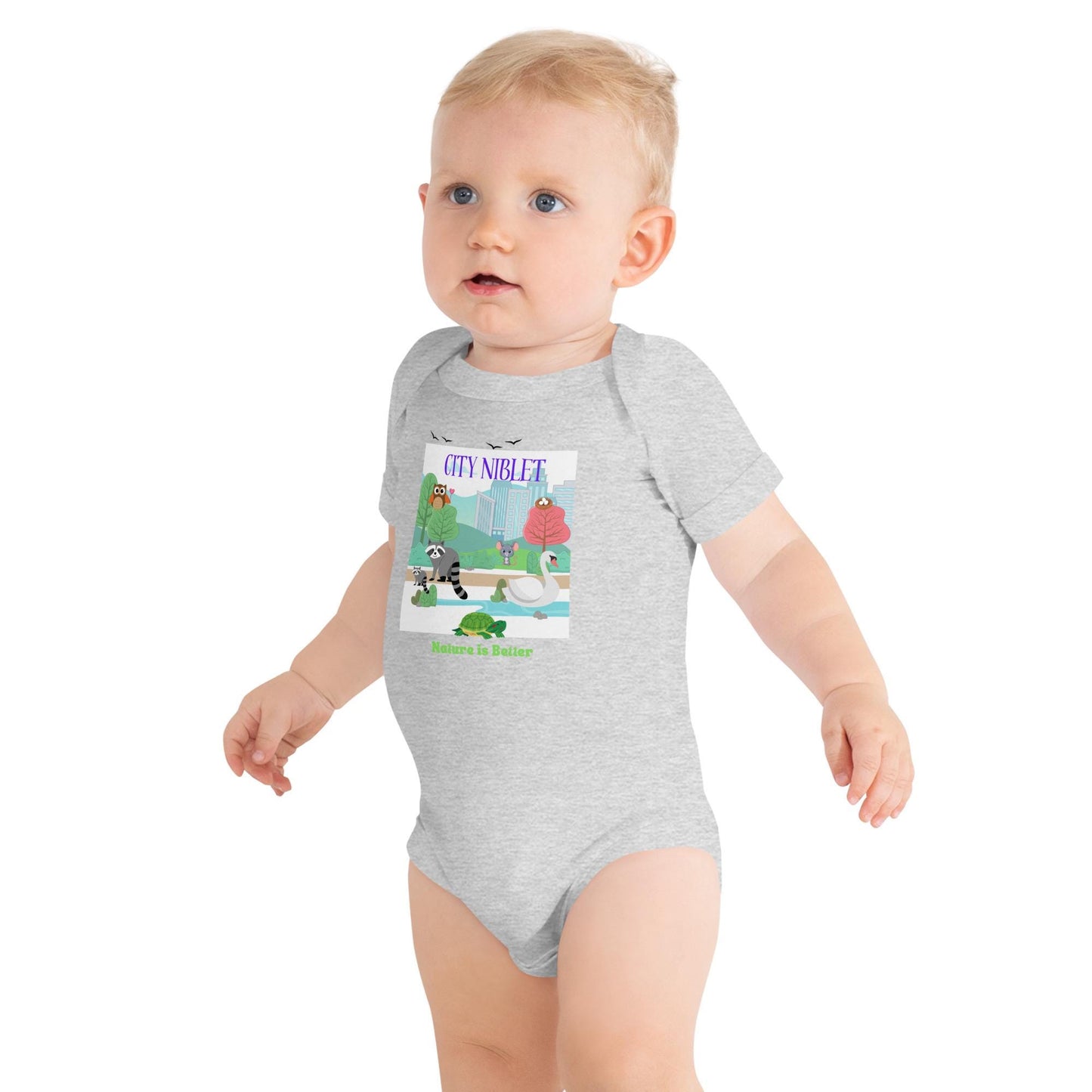 Baby short sleeve one piece/ Central park scene/ baby cotton bodysuit/ cute animals/ urban lifestyle/ nature lover