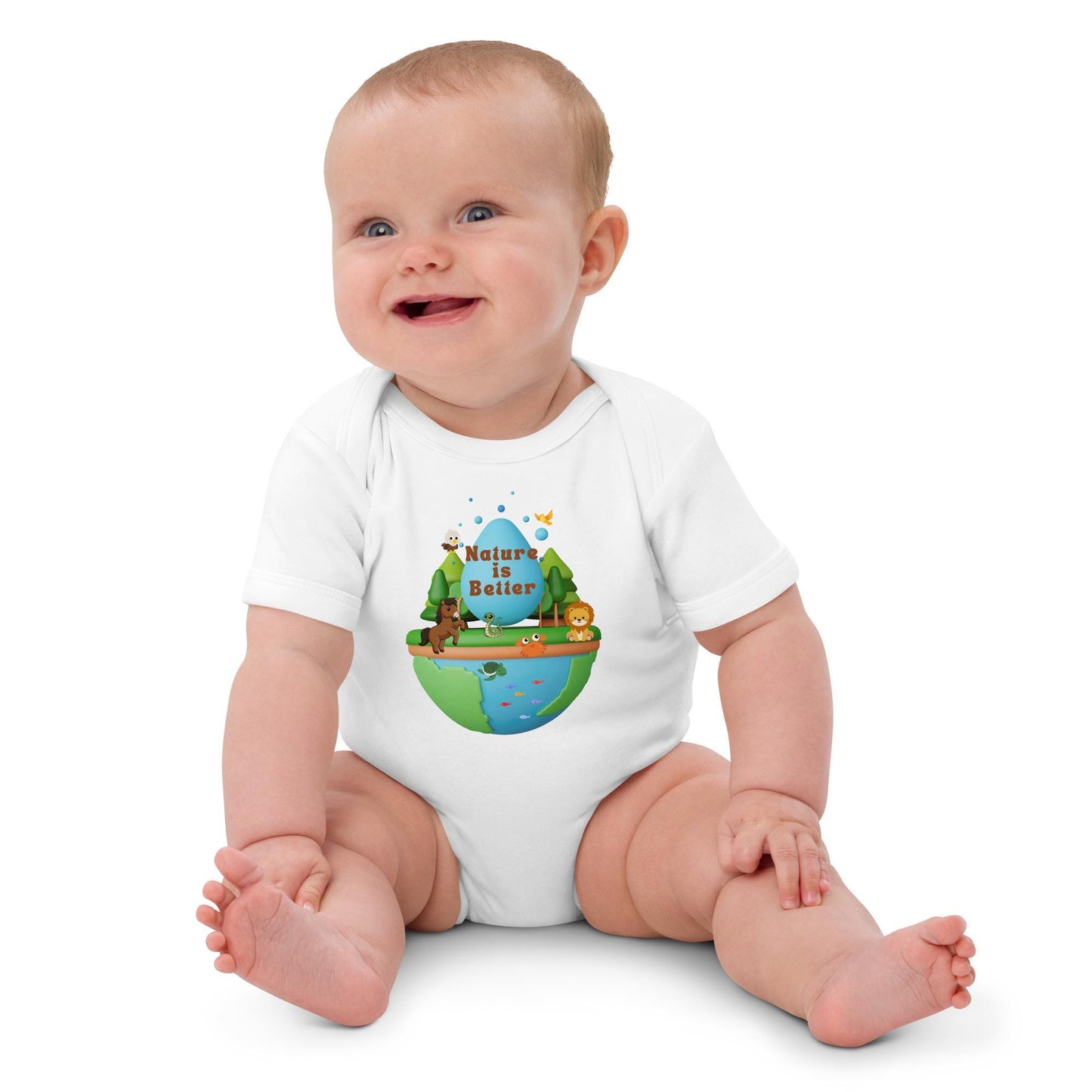 Organic cotton baby bodysuit Nature is better earth cute animals soft comfortable eco-friendly