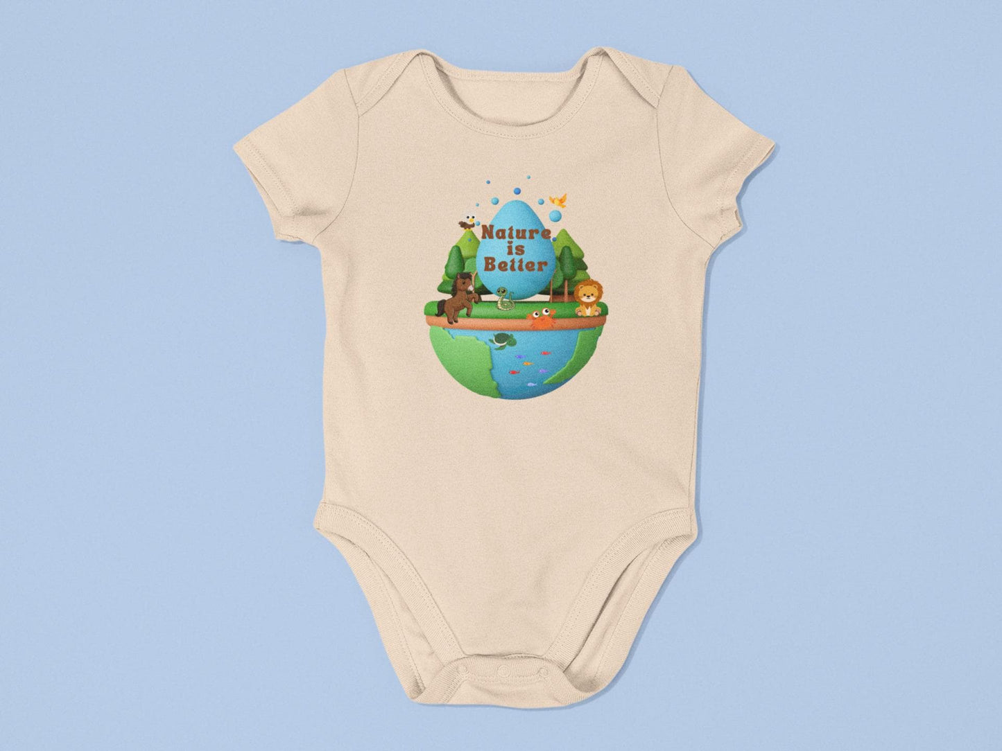 Organic cotton baby bodysuit Nature is better earth cute animals soft comfortable eco-friendly