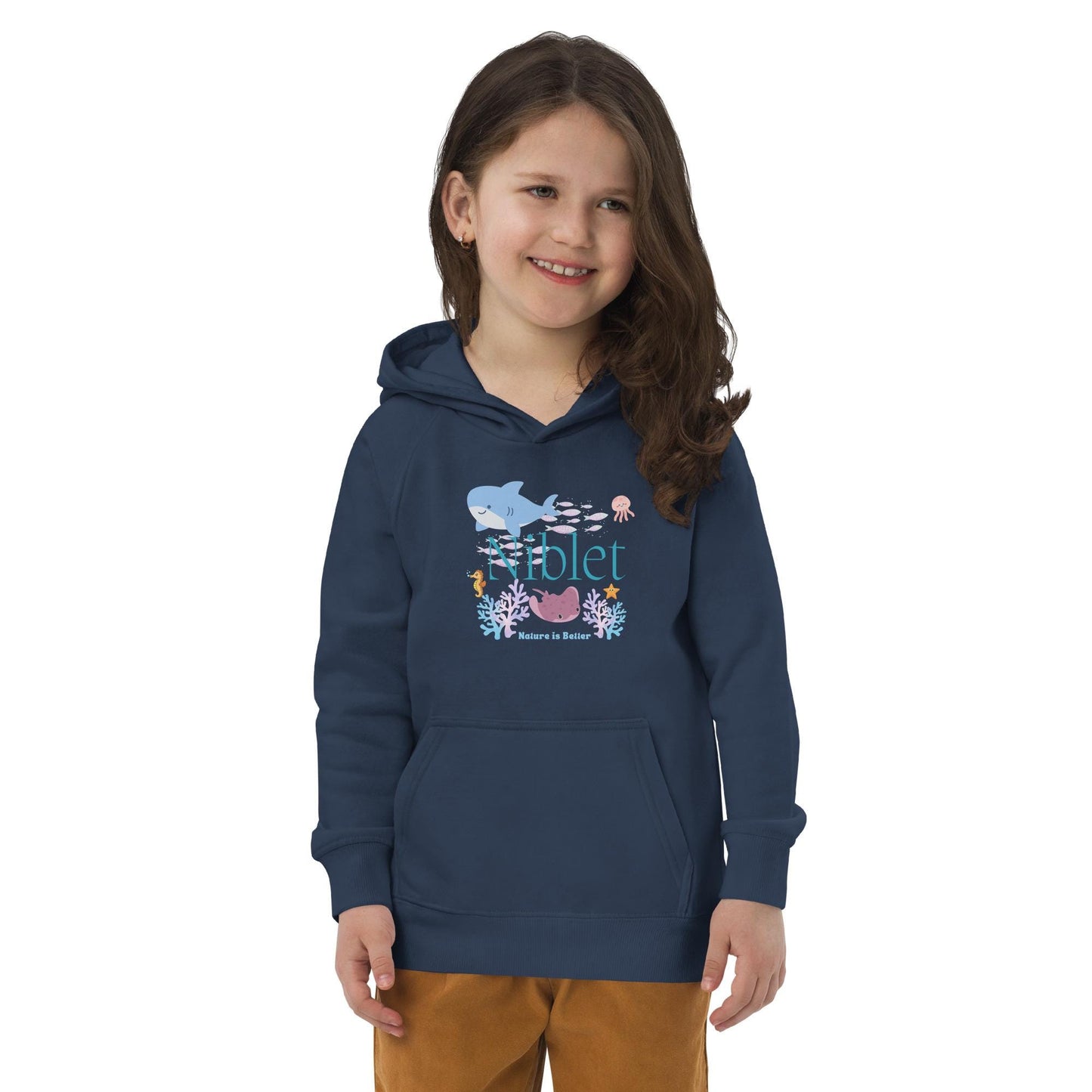 Kids eco hoodie/ Nature is better/ youth hoodie/ sustainable materials/ kid sweatshirt/ girl gifts/ child gift/ boy gifts/ ocean print