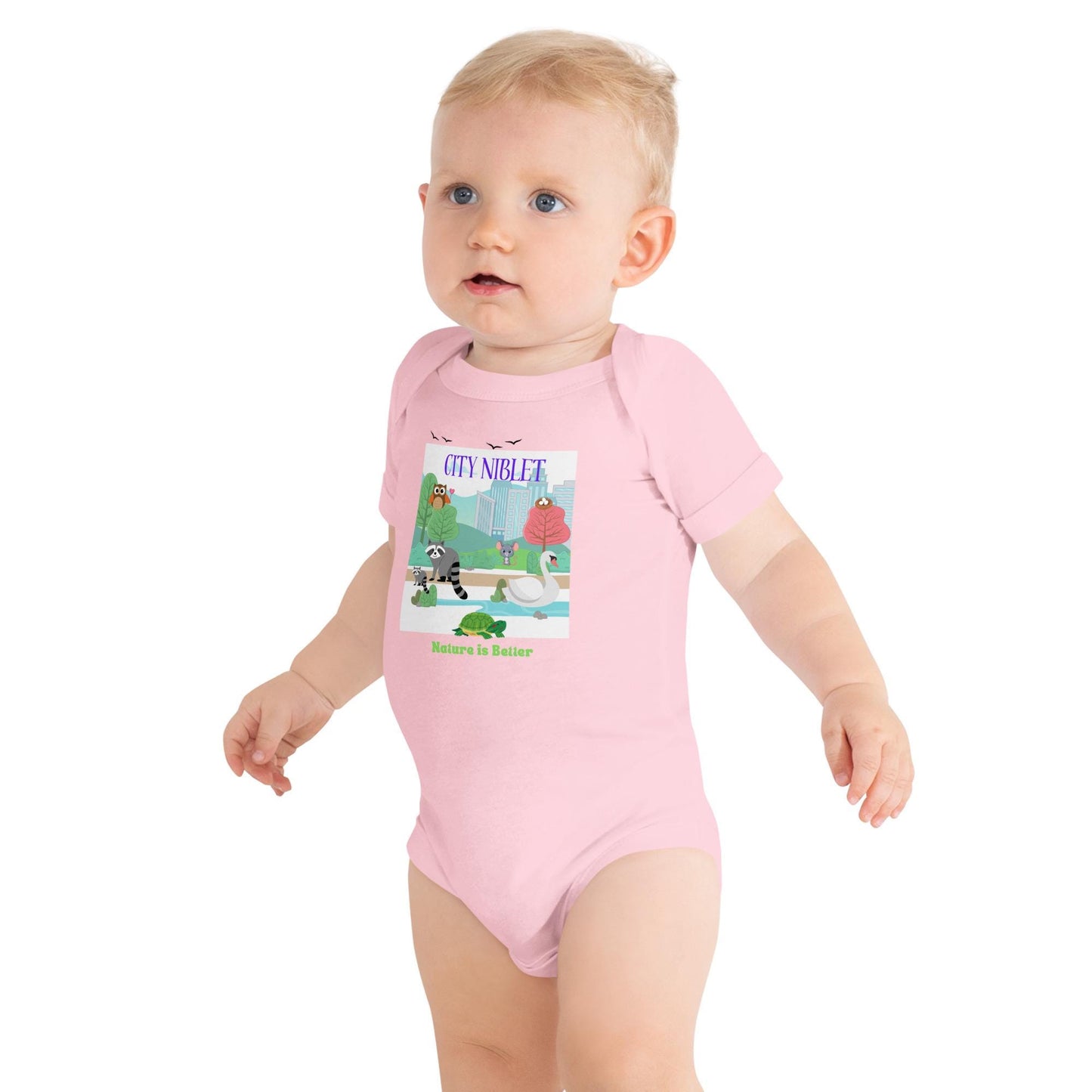 Baby short sleeve one piece/ Central park scene/ baby cotton bodysuit/ cute animals/ urban lifestyle/ nature lover