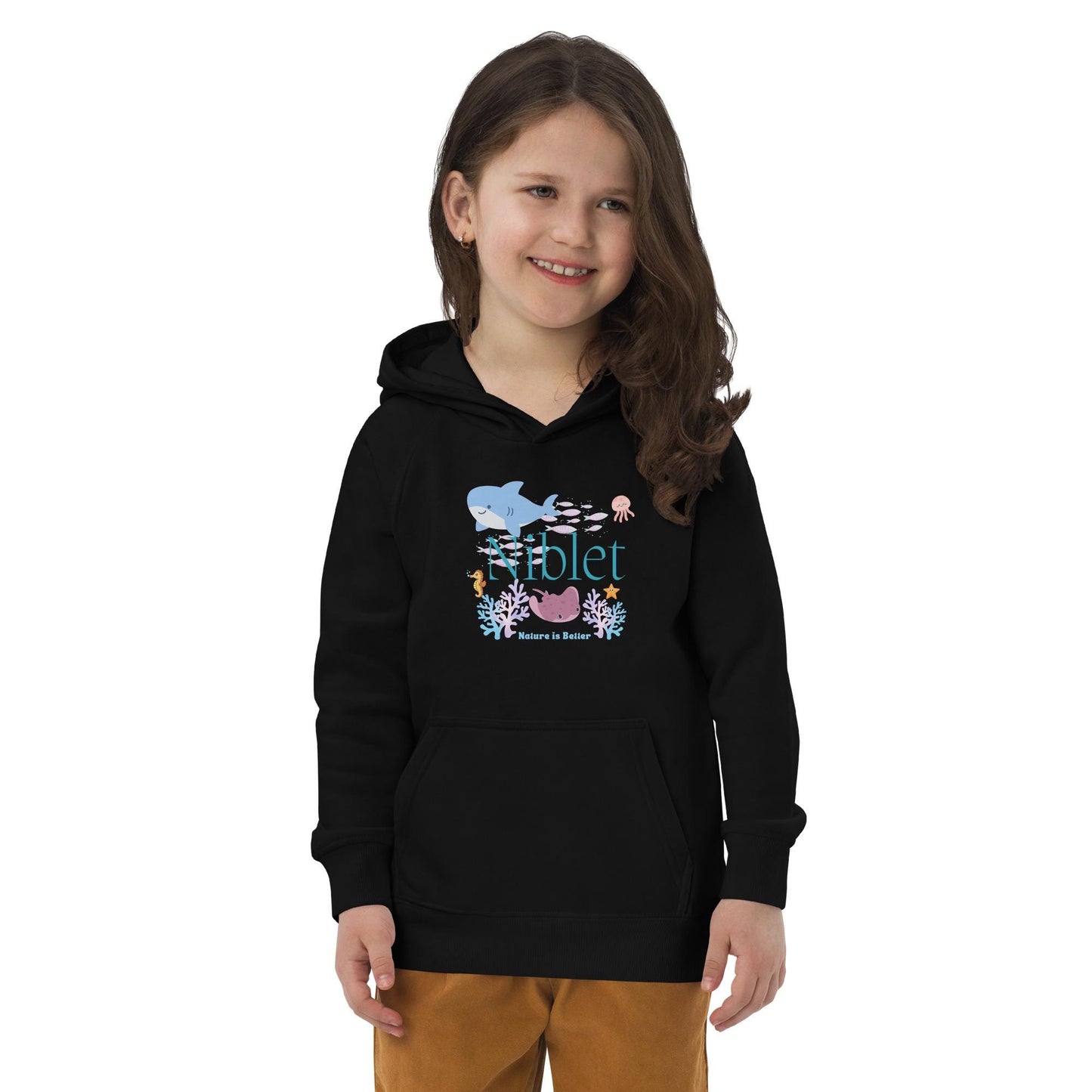 Kids eco hoodie/ Nature is better/ youth hoodie/ sustainable materials/ kid sweatshirt/ girl gifts/ child gift/ boy gifts/ ocean print