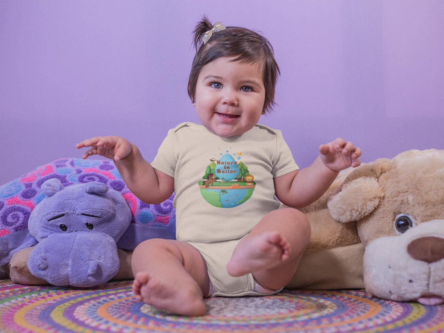 Organic cotton baby bodysuit Nature is better earth cute animals soft comfortable eco-friendly