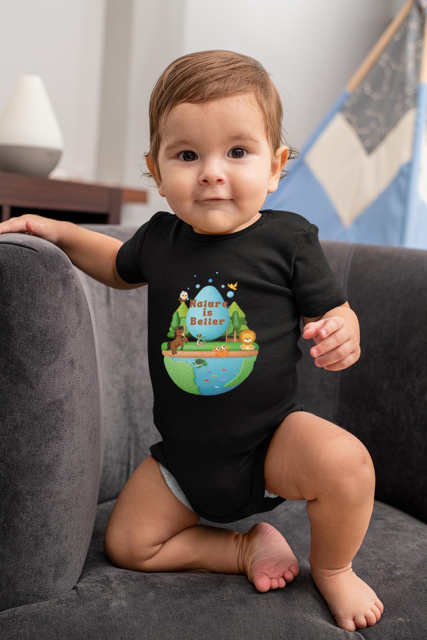 Organic cotton baby bodysuit Nature is better earth cute animals soft comfortable eco-friendly