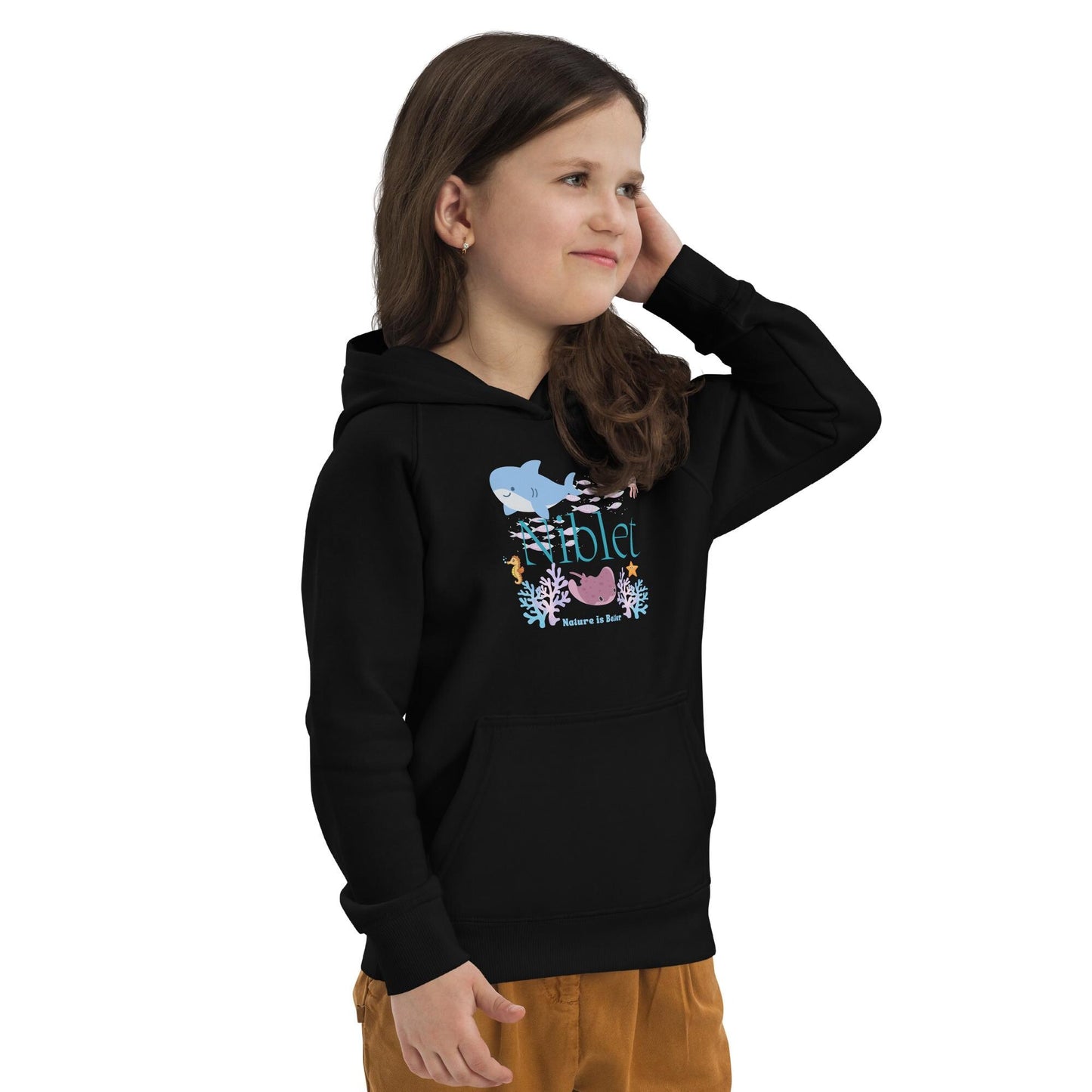 Kids eco hoodie/ Nature is better/ youth hoodie/ sustainable materials/ kid sweatshirt/ girl gifts/ child gift/ boy gifts/ ocean print