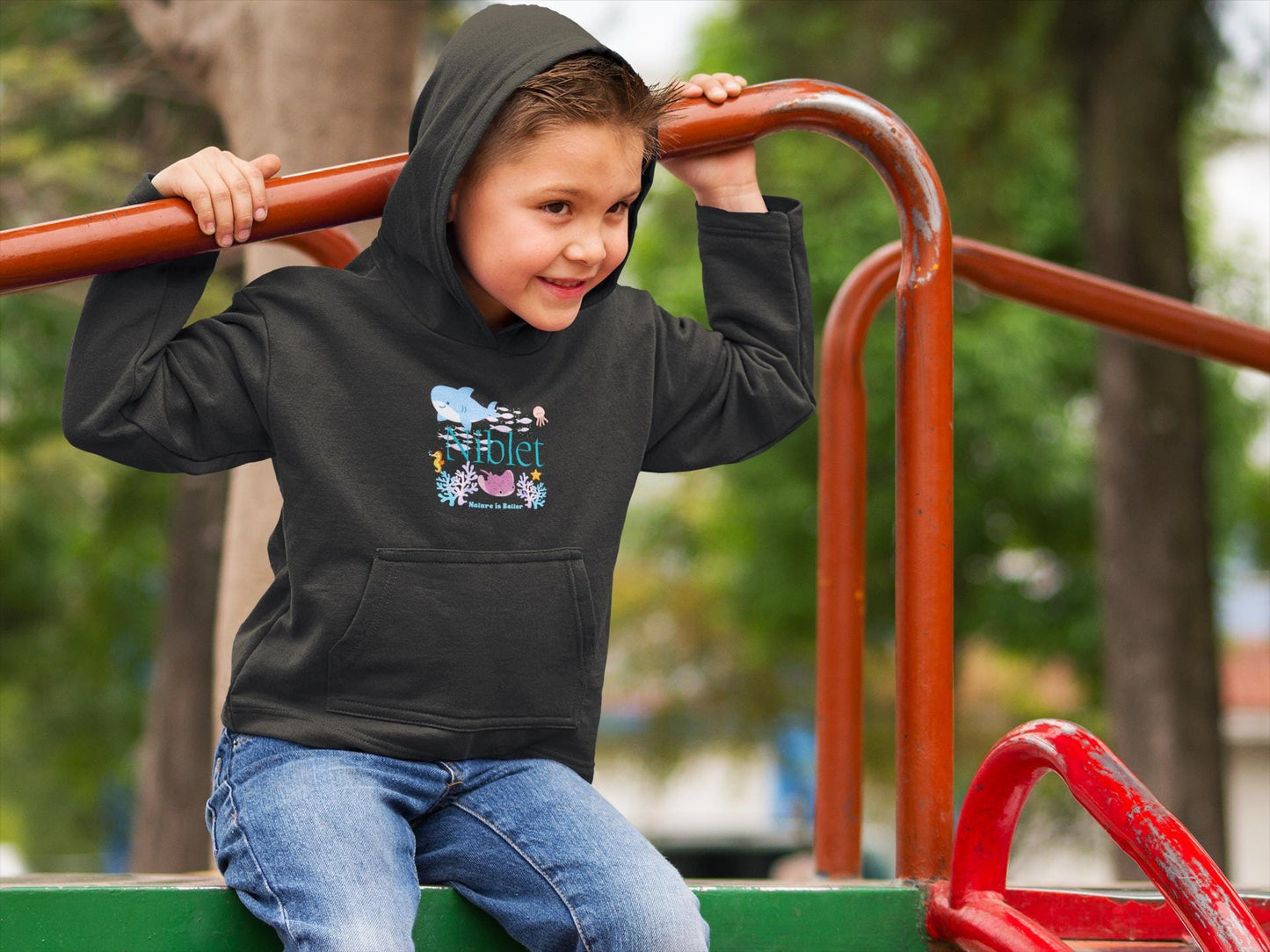 Kids eco hoodie/ Nature is better/ youth hoodie/ sustainable materials/ kid sweatshirt/ girl gifts/ child gift/ boy gifts/ ocean print